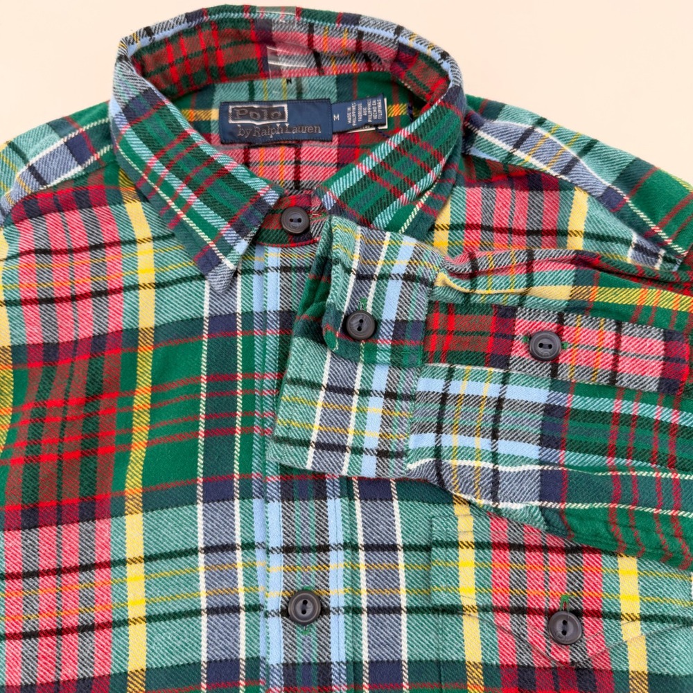 Polo Ralph Lauren Shirt Mens Medium Plaid Flannel Button Up Long Sleeve Cotton